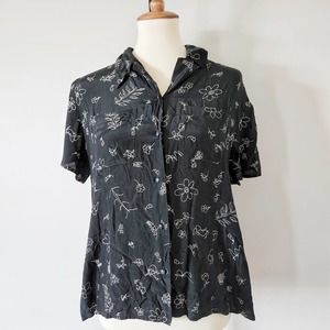 Vintage 90s Liz Claiborne LizSport Scribble Floral Blouse and Skirt 2-Piece Set